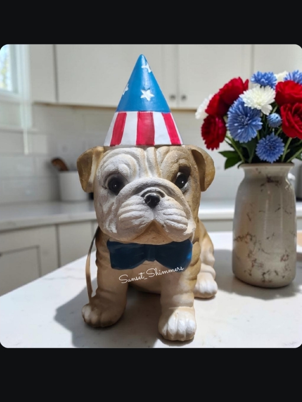 Stars & Stripes 4th Of July Patriotic USA Bulldog DOG Americana Figure Decor NEW